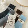 Calcetines de Felpa para Mujer, Calcetines de Media Pantorrilla, Calcetines para Mujer con Lazo Fair Isle, Calcetines Largos Melard de Otoño e Invierno, Calcetines Holgados, Absorbentes de Sudor