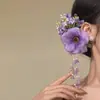 Pêssego Nublado~Estilo Férias Flor Roxa Grampo de Cabelo Lírio do Vale Franja Grampo Lateral Grampo Lateral