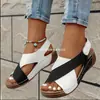 Sandalias Romanas Transfronterizas Europeas y Americanas para Mujer, Pantuflas de Comercio Exterior con Velcro, Sandalias de Plataforma Europeas y Americanas, Color Bloqueo de Playa, Venta al por Mayor, Tallas Grandes