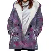 Estilo Europeo y Americano Transfronterizo Más Vendido 2023 Nuevo Abrigo Cortavientos para Mujer Invierno Engrosado con Capucha Estampado de Copo de Nieve 3D Venta al por Mayor