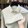Camisa polo masculina sem costura, novo modelo de outono, camiseta casual de luxo leve de alta qualidade com manga longa, camisa básica de negócios com gola de lapela