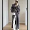 Elegante cárdigan largo de suéter de terciopelo visón sintético por encima de la rodilla para mujer otoño e invierno Nuevo estilo perezoso abrigo holgado de punto grueso