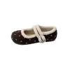 Zapatos de mujer de invierno estilo Mary Jane, planos, de piel sintética, con estampado de lunares, corte bajo, cálidos, con felpa interior, suela suave, estilo retro, nuevos 2026, de algodón