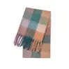 Bufanda de Hilo Circular de Comercio Exterior para Mujer, Bufanda de Invierno Arcoíris a Cuadros de Doble Cara, Bufanda de Mohair con Combinación de Colores, Borla Estilo Ac