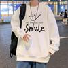 Casual americano hip hop letras japonês moderno top solto gola redonda suéter grosso com forro de fleece espessado masculino outono e inverno