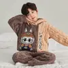 Ropa de Dormir de Invierno para Niños de Comercio Exterior, Acolchada con Forro Polar de Terciopelo Coral, Trajes de Dibujos Animados para Niños, Ropa para Casa Linda con Capucha para Niños