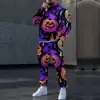 2025 Transfronteiriço Novos Elementos Criativos Halloween Moletom com Capuz Calça Conjunto Impressão Digital 3D Fábrica de Origem