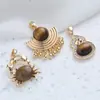 Novo Pingente de Pedra Olho de Tigre em Forma de Leque com Pérolas para Mulheres, Estilo Suave Exquisito e Versátil Caramelo Café Acessórios de Pérola
