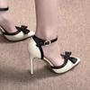 2025 Nuevo Estilo de Verano Bloques de Color Lazo Hueco Estilo Pequeño Fragante Versátil Clima Brisa Suave de la Tarde Zapatos de Tacón Alto para Dama