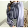 Nuevo top de moda de otoño coreano, secado rápido, resistente a las arrugas, cuello alto redondo, manga abullonada, camisa de gasa