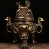 Decoração de fogão de latão Guyunzhai para cachorro Incensário de cobre com orelha de Dragão Duplo Incensário de sândalo Kowloon de três pés para casa interior trabalhador