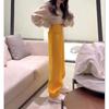 88089 Da Ai Mei Yi Yuan Otoño/Invierno 2026 Nueva Moda Pantalones Casuales Amarillos de Cintura Alta Pierna Recta Largos Adelgazantes Pantalones para Mujer