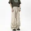 Calça Paratrooper Cargo Plissada Cáqui Masculina Verão Retro Americano Marca Tendência Calças Largas Retas Casuais