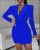 Traje de comercio exterior europeo y americano transfronterizo cuello de solapa manga larga entallado plisado cadera vestido cuatro colores cuatro tallas