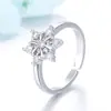 Anel de Floco de Neve da Moda Ins Japonesa e Coreana para Mulheres com Abertura Ajustável Anel de Zircônia de Alto Padrão Joia de Mão Simples e Moderna