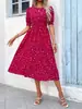 Vestido Verano Europeo y Americano Comercio Exterior Transfronterizo Nuevo Estilo para Mujer Amazon Aliexpress Estampado Floral Vestido de Manga Abullonada