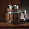 Vaso de cerveza de resina de barril de madera con personalidad creativa, vaso de cerveza de acero inoxidable de imitación de madera hecho a mano creativo, vaso de agua de barra de gran capacidad
