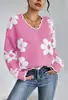 Suéter de Punto Jacquard Imitación Mink Nuevo de Otoño e Invierno Transfronterizo Europeo y Americano Amazon Comercio Exterior Suéter Casual con Cuello de Encaje para Mujer