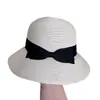 Chapéu de Palha Elegante com Laço Estilo Hepburn para Mulheres, Novo Chapéu Balde de Proteção Solar para Primavera e Verão