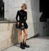 Vestido negro pequeño estilo francés Hepburn 2024 Otoño e Invierno Elegante retro de punto Cuello alto Vestido de manga larga High Sense