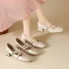 Elegantes Zapatos Mary Jane para Mujer, Nuevo Estilo Verano y Otoño, Impresionante Punta Cuadrada con Tacones Gruesos, Perfectos para Combinar con Vestidos, Boca Baja, Versátiles, Suela Suave, Zapatos Planos para Mujer