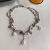 Colar de Franja Estrela Pérola Rosa Estilo Menina Doce Cool Picante para Mulheres Moda de Luxo Leve Corrente de Clavícula Empilhável de Camadas Múltiplas Acessórios