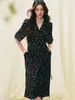 ShengduDescuento por tiempo limitado Vestido Negro Estampado Cruzado con Lazo para Fiesta de Té