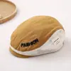 Chapéu infantil de meia-malha com proteção solar, boina casual estilo Maillard para bebês, boné com bordado de letras para primavera e verão
