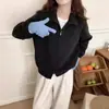 Chamarra Suéter de Color Sólido con Doble Cremallera para Mujer, Nuevo Estilo Coreano Otoño e Invierno Estilo Casual Perezoso Suave y Holgado Cardigan de Punto