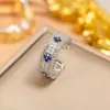 Anillo Popular Retro de Diseño Transfronterizo Incrustado con un Toque Nicho de Alta Gama, Joyería de Moda Ajustable de Estilo Abierto para Mujer