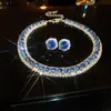 Pendientes y Conjunto de Collar de Piedras Preciosas Esmeralda Brillantes con Diamantes, Cadena de Clavícula de Lujo Ligero de Nicho, Conjunto de Joyería Estilo Palacio para Mujeres