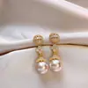 "Cuentas de Hilo Dorado" Plata Chapada en Oro Real de 18K Aguja de Plata Zirconia Perla Pendientes Pendientes Retro Franceses Joyería de Oreja Exquisita