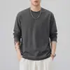 Camiseta de Manga Larga con Cuello Redondo de Color Sólido para Hombre Shanggu Primavera y Otoño Holgada de Peso Pesado Capa Base Simple Top Interior