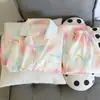 Pijamas de manga larga de primavera y otoño para mujer, de algodón con nubes y tela arrugada, estilo princesa dulce, estilo japonés, ropa fresca para el hogar.