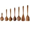 Nueva espátula de madera de teca con mango largo, utensilios de cocina de madera maciza, espátula para cocinar en sartenes antiadherentes, espátula para freír, cuchara para arroz, cuchara para servir, cuchara grande para sopa, venta al por mayor