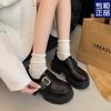 Mocasines Estilo Universitario para Mujer 2025 Otoño Nuevo Tacón Grueso Suela Gruesa Plataforma Alta Retro Versátil Estilo Británico Zapatos Pequeños de Cuero