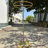 Adereços de Arte em Ferro para Casamento Cortina de Linha Cruzada Anel Redondo Suporte Telescópico Coroa de Pérolas de Arte em Ferro Decoração de Guia de Estrada