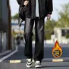 Jeans Casual Versátil com Cordão e Cintura Elástica para Homens 2026 Novo Outono e Inverno Calças Largas Retas com Forro de Lã