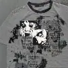 Camiseta Casual Solta Estilo de Rua Americano Europeu e Americano Estilo Gótico Escuro Y2K Estampa Cruzada Tendência Nicho
