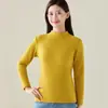 Camiseta básica de forro polar para mujer, cuello semi-alto, engrosada para otoño e invierno, hecha de forro polar peinado, top cálido con cuello medio-alto, capa interior ajustada para mujer
