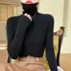 Estilo de Alta Gama con Abrigo, Camisa de Cuello Alto para Mujer, Estilo Otoño e Invierno, Suéter de Punto con Cuello de Pelo con Cárdigan Ajustado por Dentro