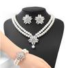 Corea del Sur Vintage Perla Diamante Borla Cadena de Cuello Celebridad Cibernética Sentido del Diseño Elegante Flor Lazo Cadena Clavicular Collar para Mujer