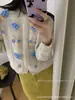 Cárdigan de Punto con Flor Tridimensional Estilo Coreano para Mujer Otoño/Invierno Nuevo Suéter Abrigo de Cuello Redondo Versátil que Reduce la Edad