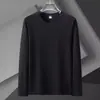 Transfronteiriço - PersonalizávelMasculino Slim Fit Seda Gelada Manga Longa Cor Sólida Camisa Básica Gola Redonda Versátil Elástica Camiseta Top