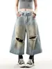 Jeans de Pierna Ancha Sueltos Rasgados de Cintura Alta Estilo Retro Americano para Mujer, Nuevo Estilo Verano 2026, Pantalones Cropped Versátiles, Delgados