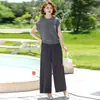 Conjunto de Verano 2026 para Mamás, Conjunto de Dos Piezas de Manga Corta, Blusa Elegante, Tallas Grandes, Corte Holgado, Cuello Redondo, Rejuvenecedor, Conjunto Versátil