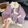 Roupa de Outono e Inverno, Linda e Bonita Gola Roxa Lã de Cordeiro Grossa Casaco para Meninas 2025 Novo Popular Top