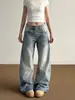 Jeans Americano Retrô Azul Claro de Perna Larga para Mulheres 2026, Cintura Alta, Emagrecimento, Novo Ajuste Relaxado Reto para Primavera e Outono