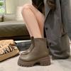 Botas Femininas Longas Outono e Inverno Bico Redondo Pequeno Retrô Cano Alto Botas de Cavaleiro Fundo Grosso Boca em V Salto Médio Salto Grosso Botas Finas