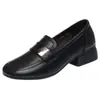 Zapatos para Mujer Madre Primavera y Otoño Nuevos Versátiles de Una Sola Capa Tacón Medio Tacón Grueso Punta Cuadrada Suela Blanda Estilo Británico Zapatos Pequeños de Cuero Mocasines para Mujer